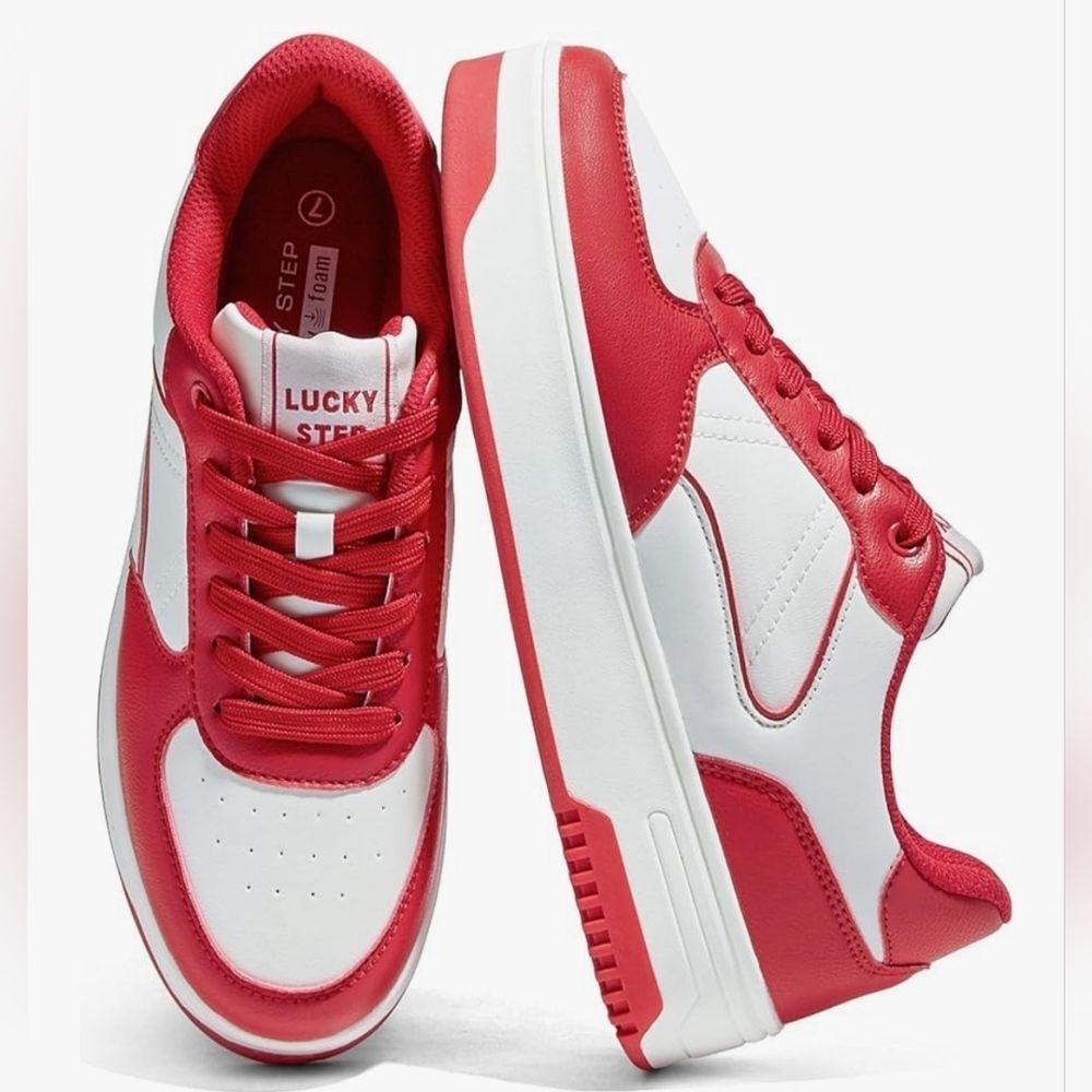 ☔️🩵⏭️NIB Lucky Step White & Red Platform Sneakers Size 8 - Picture 14 of 16